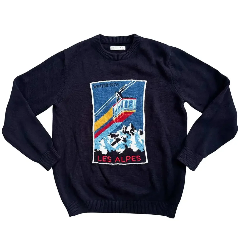 Celio Men’s Winter 1976 Les Alpes Ski Sweater Sz Large Navy